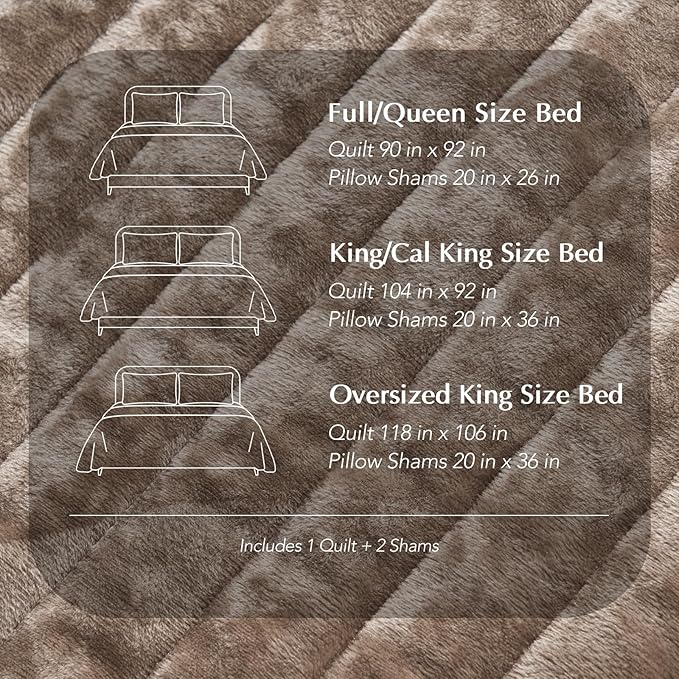 EVERGRACE Velvet Quilt Set Queen Size, Luxurious Soft Striped Channel Bedding Set, Lightweight Velvet Comforter for All Season, Oversized Bedspread Coverlet with 2 Matching Shams, Mocha Brown