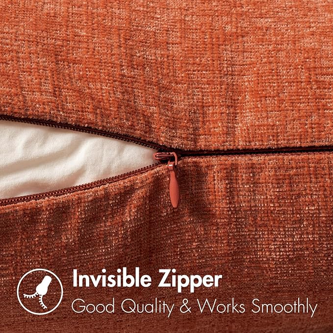 MIULEE Pack of 2 Rust Throw Pillow Covers 12x20 Inch Soft Chenille Lumbar Pillow Covers for Sofa Living Room Couch Solid Dyed Cases