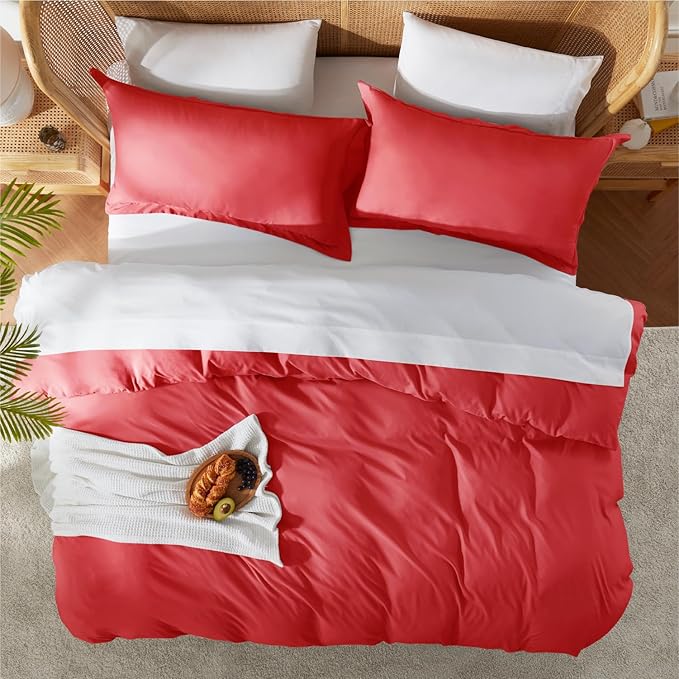 Nestl Twin Duvet Cover Set - Soft Double Brushed Red Duvet Cover Twin XL, 2 Piece, with Button Closure, 1 Duvet Cover 68x90 inches and 1 Pillow Sham