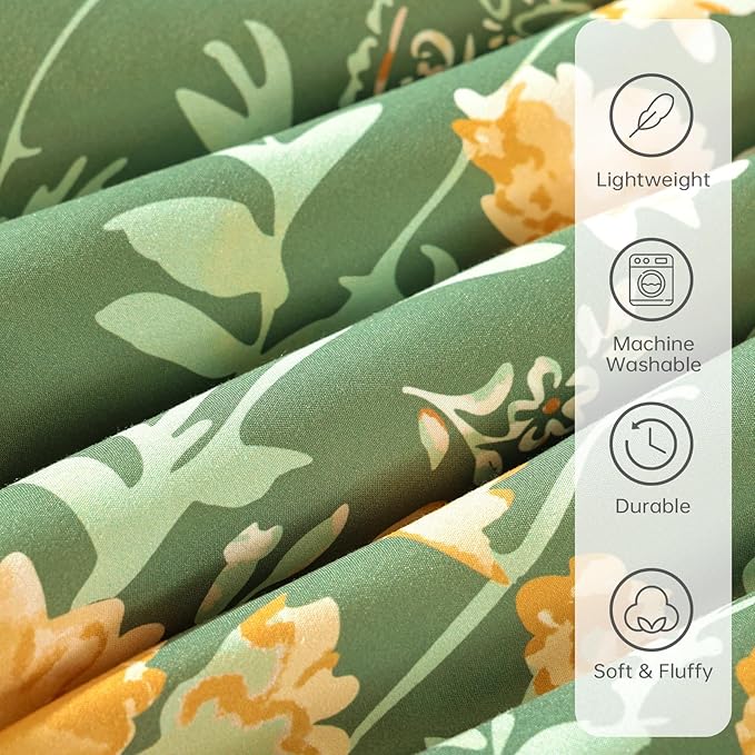 Yiran 7 Piece Sage Green Floral Comforter Set Queen Size, Watercolour Botanical Comforter Bedding Set, Bed in a Bag Queen, Soft Microfiber Complete Bedding Set with Sheets for All Season