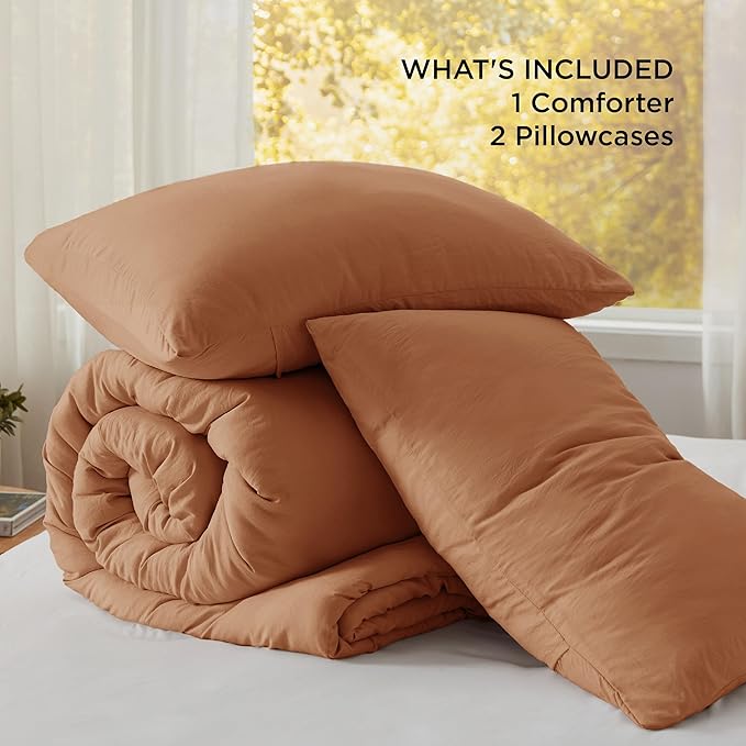 Bedsure Queen Comforter Set, Pumpkin Soft Prewashed Bedding for All Seasons, 3 Pieces GentleSoft™ Bed Set, 1 Lightweight Comforter (90"x90") and 2 Pillowcases (20"x26")