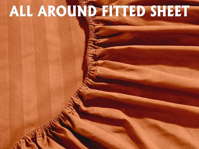 Elegant Comfort Softest and Coziest 6-Piece Sheet Set - 1500 Premium Hotel Quality Microfiber - Deep Pocket, Wrinkle Resistant 6-Piece Damask Stripe Bed Sheet Set, Full, Coral
