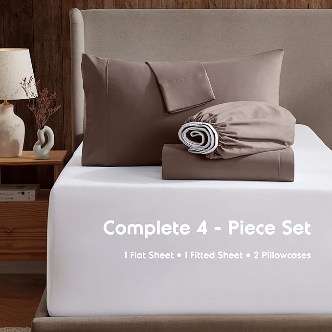 Nestl Short Queen Sheet Set - 1800 Ultra-Soft Microfiber - Double Brushed - Deep Pockets - Easy Fit - 4 Piece Set - Bed Sheets (Short Queen, Chocolate Brown)