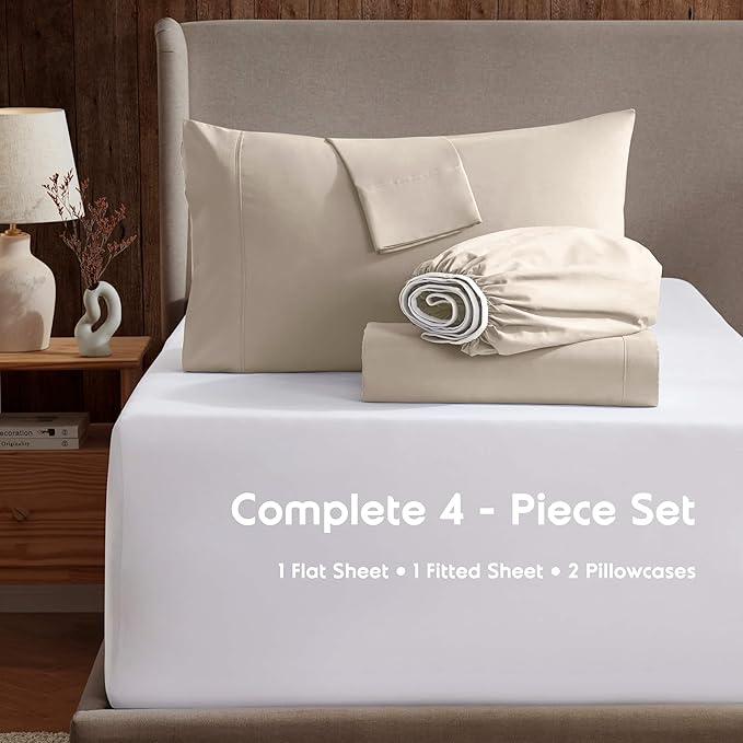 Nestl California King Sheet Set - 1800 Ultra-Soft Microfiber Cal King Bed Sheets - Double Brushed - Deep Pockets - Easy Fit - 4 Piece Set - Bed Sheets (California King, Beige Cream)
