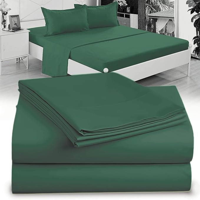 DESTINY CRESCENT BEDDING Microfiber Double Brushed Twin Hunter Green 3 PC Bed Sheets Soft and Comfy-15'' Deep Pocket,39''x75'' Great for Kids Room, Guest Room, Dorms, Camps, Twin Beds (Hunter Green)