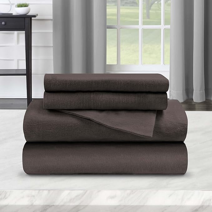 Superior Flannel Cotton Bed Sheet Set, Set Includes: One Flat Sheet, One Fitted Sheet and Two Pillowcases, Breathable, Modern Solid Classic, California King, Charcoal
