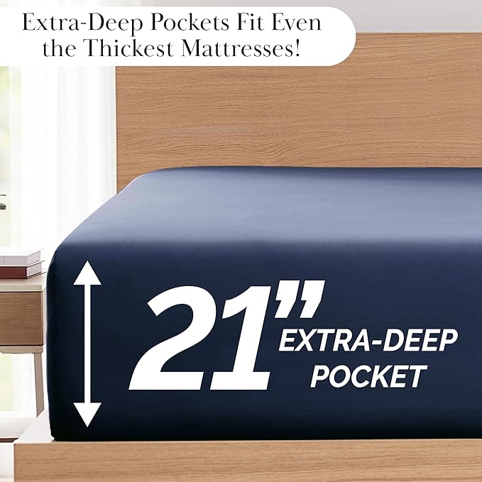 Southshore Fine Living, Inc. Deep Pocket Full Size Bed Sheets Set with 21" Deep Full Fitted Sheet, Pillow Cases Standard Size Set of 2 | Hotel Luxury Quality | Easy Care Microfiber Sheets | Dark Blue