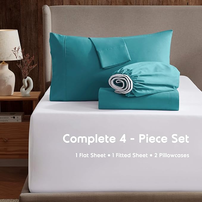 Nestl Full XL Sheet Set - Luxury 1800 Ultra-Soft Microfiber Full Extra Long Bed Sheets - Double Brushed - Deep Pockets - Easy Fit - 4 Piece Set - Bedding Sheets & Pillowcases (Full XL, Teal)