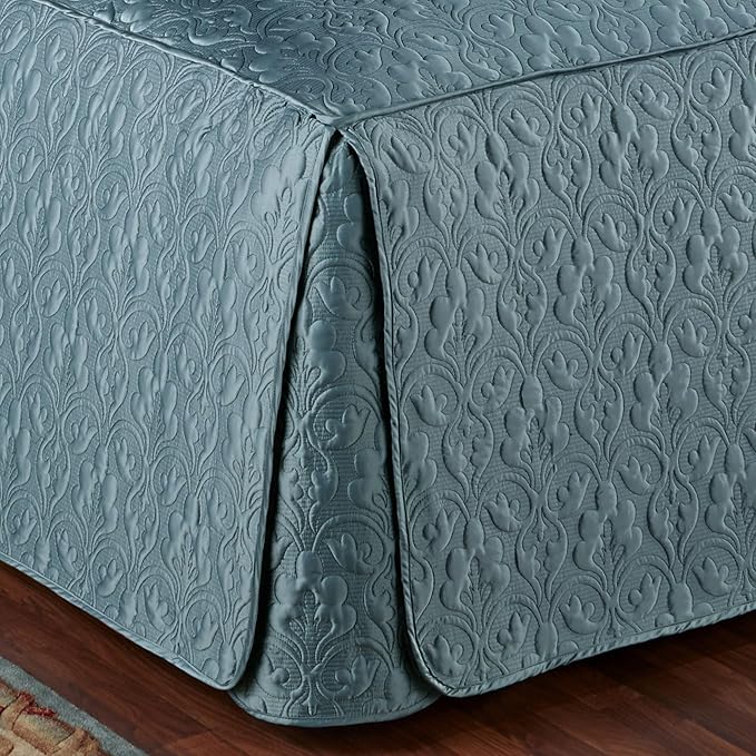Cambridge Classic Luxury Bedding | Blue Shadow Solid Color Polyester Satin | Elaborate Damask Quilting | 6 Pc Bed Set Includes Fitted Oversized King Bedspread, 2 King Shams, & 3 Decorative Pillows