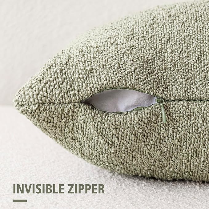 Foindtower Pack of 2 Textured Boucle Throw Pillow Covers Accent Solid Decorative Pillow Cases Cozy Woven Couch Cushion Case for Sofa Bedroom Living Room Home Decor 20x20 Inch Dirty Sage Green