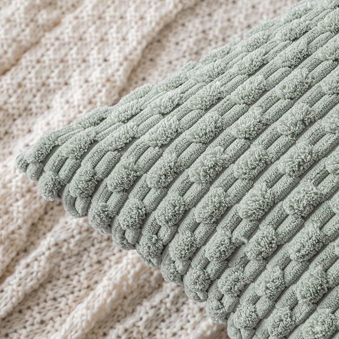 MIULEE Pack of 2 Decorative Throw Pillow Covers 24x24 Inch Soft Boho Striped Textured Corduroy Pillow Covers Modern Farmhouse Home Decor for Couch Bed Sofa Living Room Greyish Green