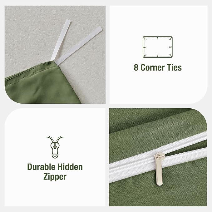 Lekesky Queen Size Duvet Cover Set, Olive Green Duvet Cover, Ultra-Soft Microfiber 3 Pieces Comforter Cover with Zipper and Corner Ties, Includes 2 Pillowcases 20"x26"