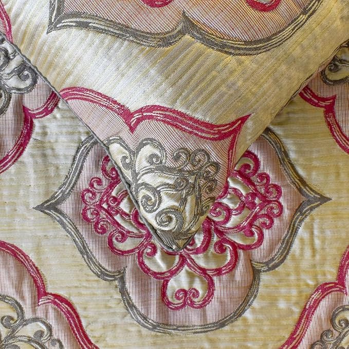 The HomeCentric King/Queen/Twin Pink Decorative CA King 86"x18" Bed Runner with 2 Pillow Cover, Quilted & Damask Bed Scarf on Silk Fabric - Emre