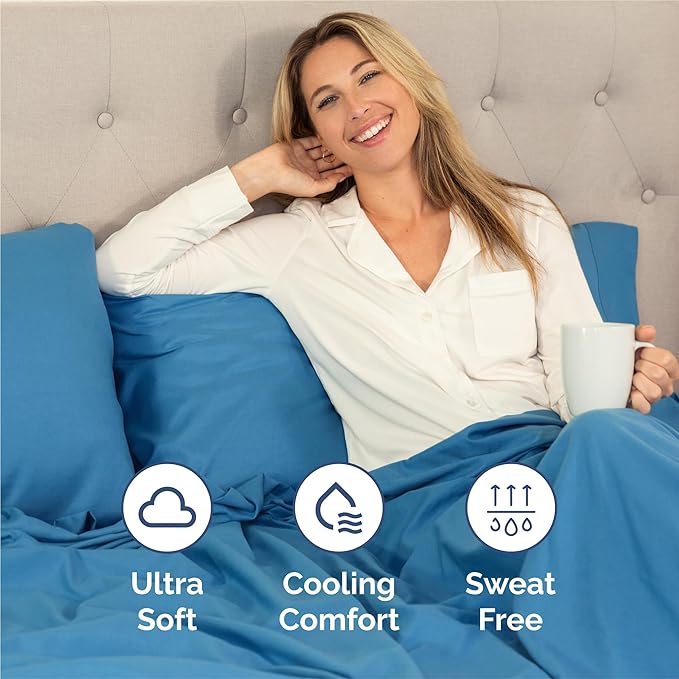Cal King 6 Piece Sheet Set - Comfy Breathable & Cooling - Soft Hotel Luxury Bedding Set with 8-16 Inch Deep Pockets - 1 Flat & 1 Fitted Sheet & 4 Pillowcases - Wrinkle Free & Easy Care - Denim Blue