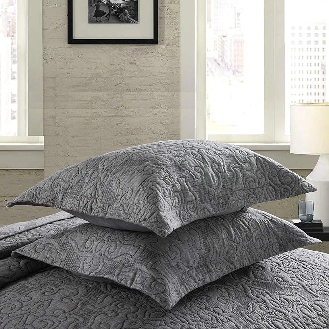 Travan 3-Piece Queen Quilt Set Quilted Bedspread Oversized Microfiber Lightweight Bedspread Coverlet Set with Shams Bedding Set for All Season, Grey, Queen Size