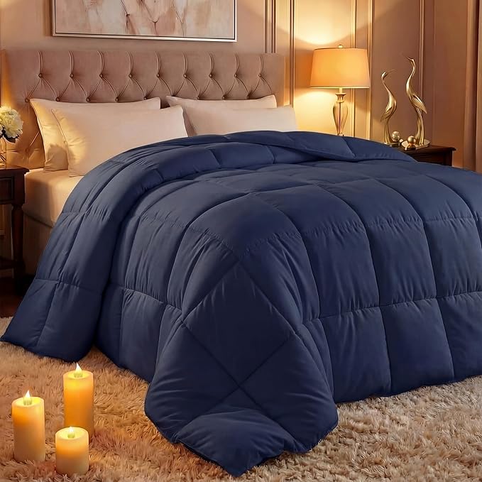 Utopia Bedding Comforter Duvet Insert, Quilted Comforter with Corner Tabs, Box Stitched Down Alternative Comforters King Size (Navy)
