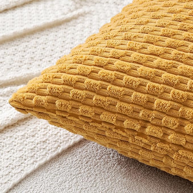 MIULEE Pack of 2 Decorative Throw Pillow Covers 16x16 Inch Soft Boho Striped Textured Corduroy Pillow Covers Modern Farmhouse Home Decor for Couch Bed Sofa Living Room Yellow