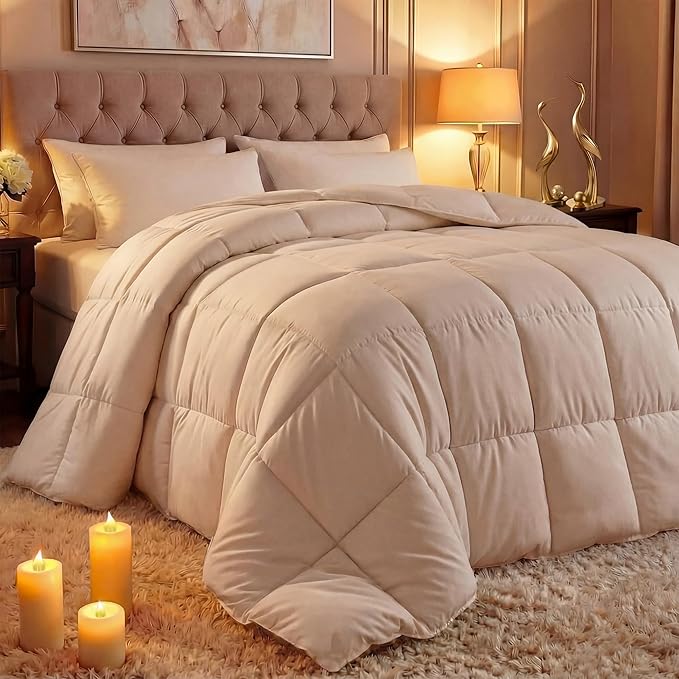 Utopia Bedding Comforter Duvet Insert, Quilted Comforter with Corner Tabs, Box Stitched Down Alternative Comforters Queen Size (Beige)