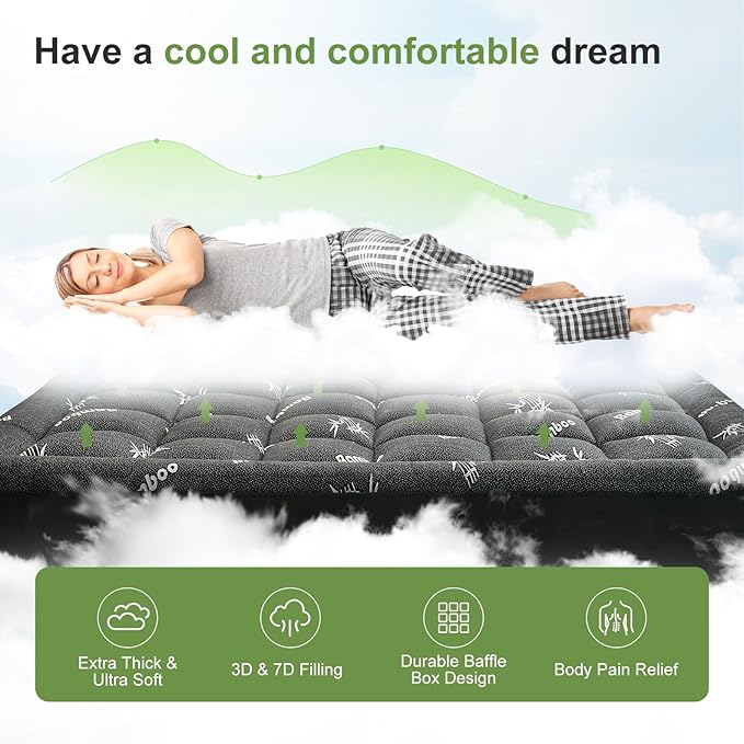 Twin Size Mattress Topper Viscose Derived from Bamboo, Soft Thick Pillow Top Mattress Pad Cover for Back Pain, Cooling Mattress Protector with 8-21 Inch Deep Pocket, Dark Grey