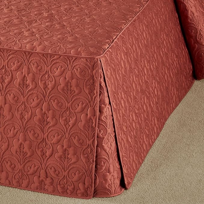 Cambridge Classic Luxury Bedding | Warm Cinnabar Solid Color Polyester Satin | Elaborate Damask Quilting | 2 Piece Bed Set Includes Twin Bedspread and Standard Pillow Sham | Also Fits Twin XL Beds