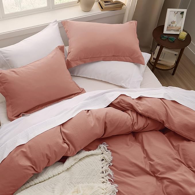 Bedsure Pink Clay Duvet Cover Twin/Twin XL Size - 2 Pieces Prewashed Polyester Extra Soft Bedding Set, Includes 1 Twin Duvet Cover 68''x90'' with Zipper Closure & 1 Pillow Sham, No Comforter