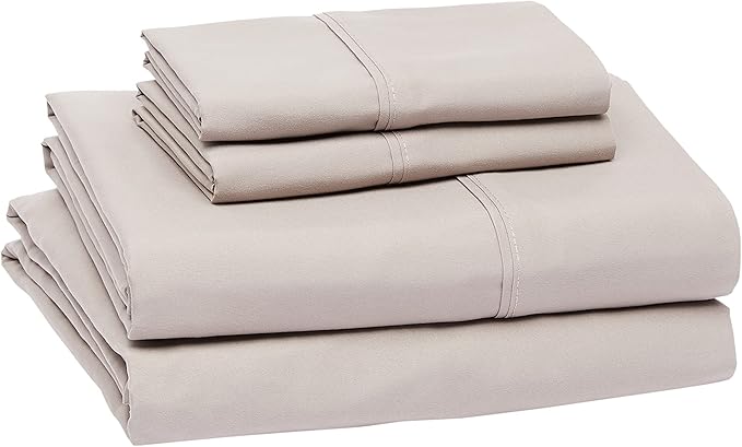 Amazon Basics Lightweight Super Soft Easy Care Wrinkle Free Breathable Microfiber 4 Piece Bed Sheet Set with 14-Inch Deep Pockets,King,Taupe,Solid,(Pack of 4)
