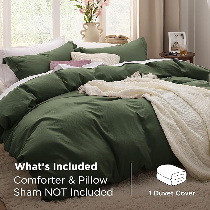 Bedsure Olive Green Duvet Cover King Size Only - Prewashed Cotton-Like Polyester Extra Soft All Season Bedding, Includes 1 Duvet Cover 104x90 Inches with Zipper Closure, Comforter Not Included