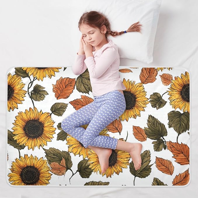 Waterproof Bed Pad Reusable Changing Pad Toddler Mattress Protector Large Pee Pad Baby Diaper Pad Soft Washable Liner White Sunflowers in Autumn