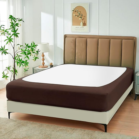 Biscaynebay Decorative Box Spring Cover Queen Size, Brown Jersey Luxurious Jersey Knitting Stretchy Wrap Around 4 Sides Bed Skirt for Home/Hotels, Easy Fit Wrinkle & Fade Free Machine Washable
