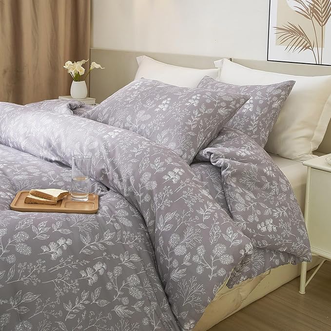 HighBuy Vintage Botanical King Duvet Cover for Women Girl 100% Cotton Lavender Floral Boho Comforter Cover with Zipper Closure Chic Aesthetic Garden Floral Bedding Duvet Cover Set King