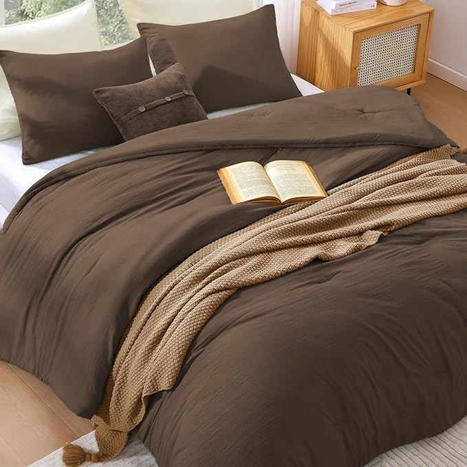 WRENSONGE King Size Comforter Set- 7 Pieces Soft Chocolate Brown Bed in a Bag King with Fitted Sheet, Flat Sheet, 2 Pillow Shams, and 2 Pillowcases-Warm King Bedding Set for All Season