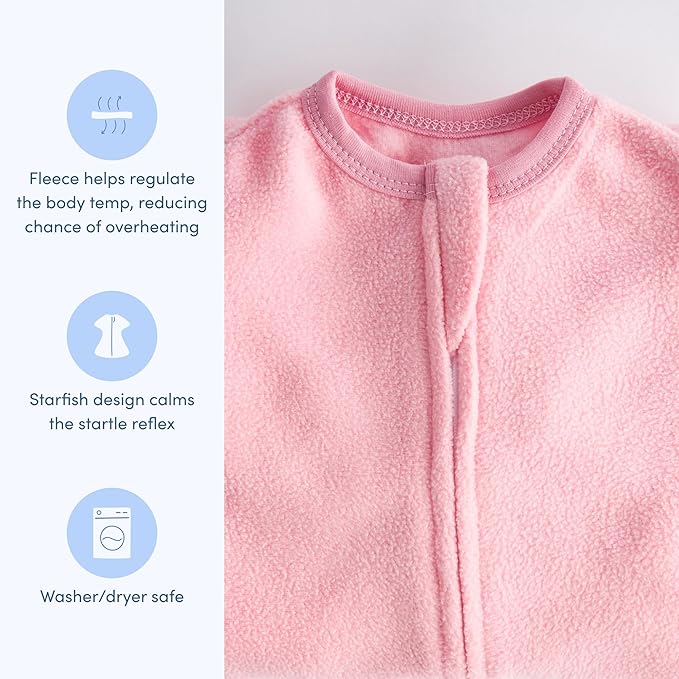 SleepingBaby Zipadee-Zip Transition Swaddle - Cozy Fleece Wearable Blanket with Two-Way Zipper for Baby Sleep - Rose Pink, Large (12-24 Month)