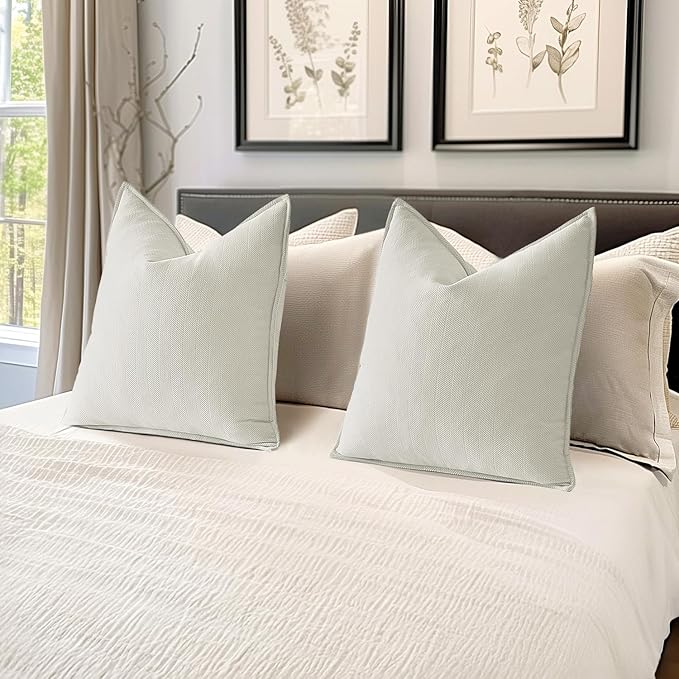 MIULEE Pack of 2 Cream White Decorative Pillow Covers 16x16 Inch Soft Chenille Luxurious Couch Throw Pillows Farmhouse Cushion Covers with Elegant Design for Sofa Bedroom Living Room Spring Decor