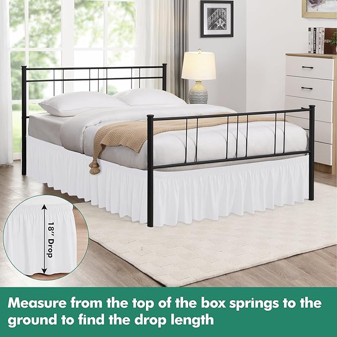 Biscaynebay Wrap Around Bed Skirts with Split Corners for Queen Beds 18" Drop, White Adjustable Elastic Dust Ruffles Easy Fit Wrinkle Resistant Silky Luxurious Fabric Machine Washable