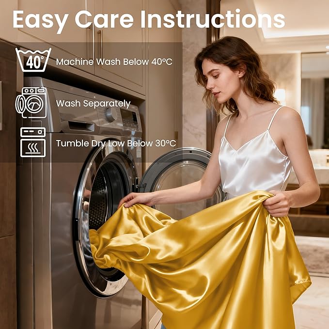 Love's cabin Satin Queen Sheets Set - 4 Piece Gold Silky Bed Sheets with Deep Pocket, Luxury Silk Feel Satin Queen Size Sheet Set (1 Flat Sheet,1 Fitted Sheet,2 Pillow Cases)