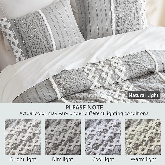 INK+IVY Comforter for King Size Bed, Chenille Tufted, Breathable Cotton Comforter Set King, All Season Modern Boho Comforter with Farmhouse Bedding Flare, 2 Matching Shams, King Gray 3 Piece