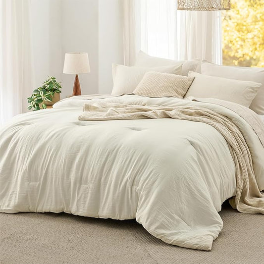 Bedsure California King Comforter Set, Ivory Soft Prewashed Bedding for All Seasons, 3 Pieces GentleSoft™ Bed Set, 1 Lightweight Comforter (104"x96") and 2 Pillowcases (20"x36")