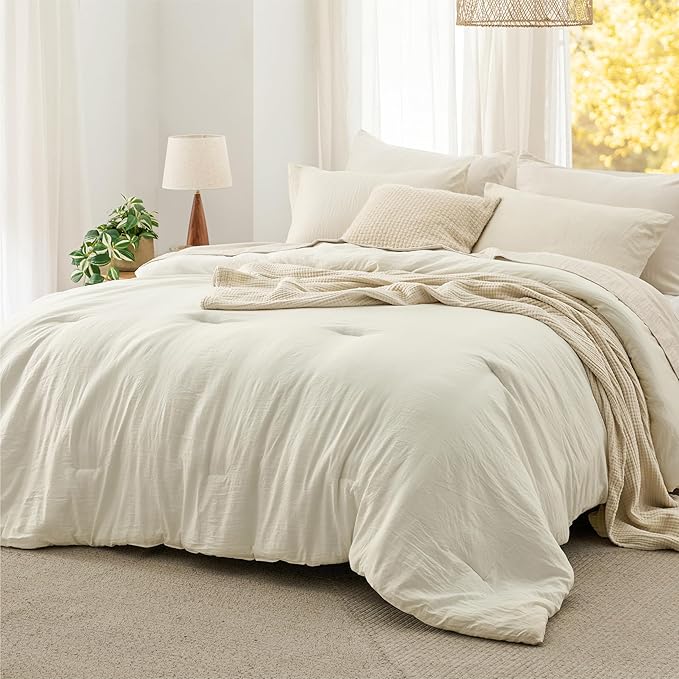 Bedsure King Comforter Set, Ivory Soft Prewashed Bedding for All Seasons, 3 Pieces GentleSoft™ Bed Set, 1 Lightweight Comforter (104"x90") and 2 Pillowcases (20"x36")
