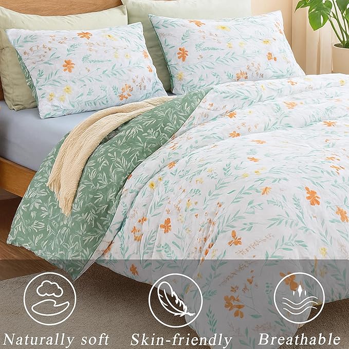 Botanical Floral Duvet Cover Set Full Bedding Comforter Cover Reversible Quilt Bedding Set Soft Microfiber Bedspread Modern Farmhouse 3Pcs Cottage Style Luxury Bedding Cozy Bedroom Essentials