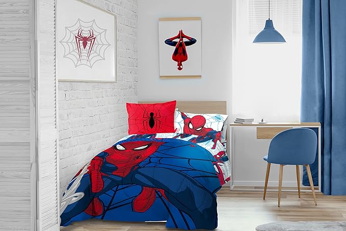 Jay Franco Marvel Spiderman Webtastic 5 Piece Twin Size Bed Set - Includes Reversible Comforter & Sheet Set - Super Soft Kids Bedding Fade Resistant Microfiber (Official Marvel Product)