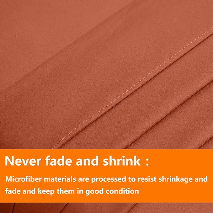 TAIMIT Burnt Orange Full Size Comforter Set - 7 Pieces, Bed in a Bag Bedding Sets with All Season Soft Quilted Warm Fluffy Reversible Comforter,Flat Sheet,Fitted Sheet,2 Pillow Shams,2 Pillowcases