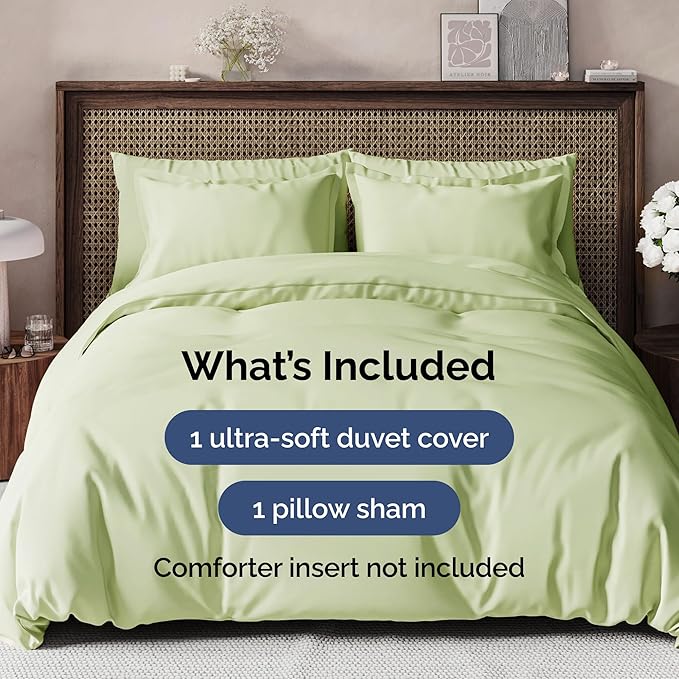 Duvet Cover Twin/Twin XL Size - Extra Soft Twin/Twin XL Size Duvet Cover - Lightweight, Breathable & Cozy w/ Zipper Closures and Ties - 68" x 90" Inches - (Light Sage Green) Comforter Not Included