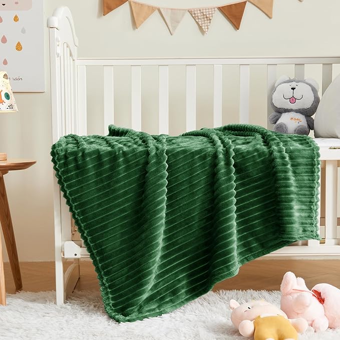 BEDELITE Baby Blankets for Boys Girls 30"x 40" - 3D Ribbed Jacquard Cute Fuzzy Fleece Blanket, Warm and Breathable Soft Cozy Infant Toddler Blanket for Newborn All Seasons Suitable, Dark Green