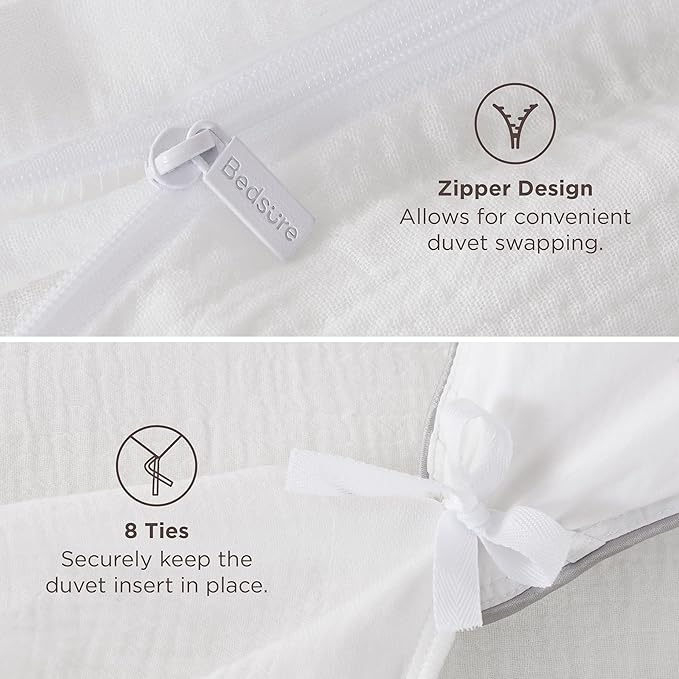 Bedsure Muslin Duvet Cover Queen Size - Cotton Blend Rayon Derived from Bamboo, Cooling Duvet Covet for Hot Sleepers - Ultra-Soft & Breathable Bedding Set for All Seasons(White, 90"x90")