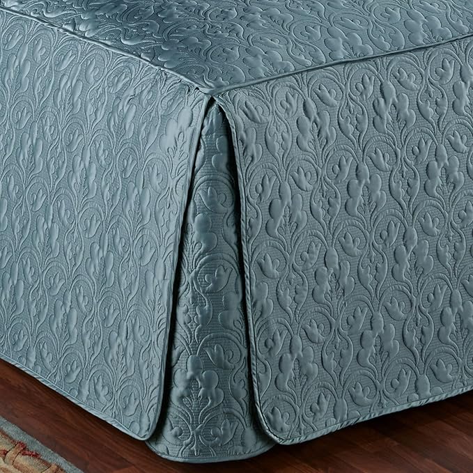 Cambridge Classic Luxury Bedding | Blue Shadow Solid Color Polyester Satin | Elaborate Damask Quilting | 6 Pc Set Includes Oversized California King Bedspread, 2 King Shams, & 3 Decorative Pillows
