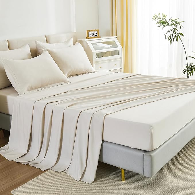 Litanika Twin XL Comforter Set Beige - 5 Pieces Twin Extra Long Bed in a Bag for College Dorm, All Season Bedding Set for Girls and Boys, Cream Soft Bed Set