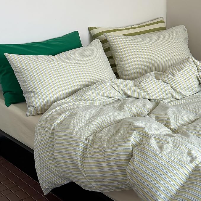 mixinni Vintage Geometric Striped Duvet Cover Set - 3 Piece 100% Washed Cotton King Size Bedding Set with Matching Pillowcases | Mid-Century Modern Design | Ultra Soft & Breathable-King Size