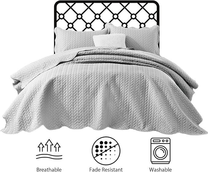 IR Imperial Rooms 8 Pack Quilt King Size Bedding (106" x 96") - Bulk Wholesale for Hotels, Guest Bedroom & Airbnbs - Lightweight Microfiber Reversible Embossed Quilts Bedspread (Silver)