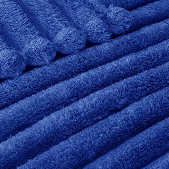 Exclusivo Mezcla Twin Size Flannel Fleece Blanket, Super Soft Striped Jacquard Bed Blanket, Lightweight Fuzzy Cozy for All Seasons, 60x80 Inches, Cobalt Blue