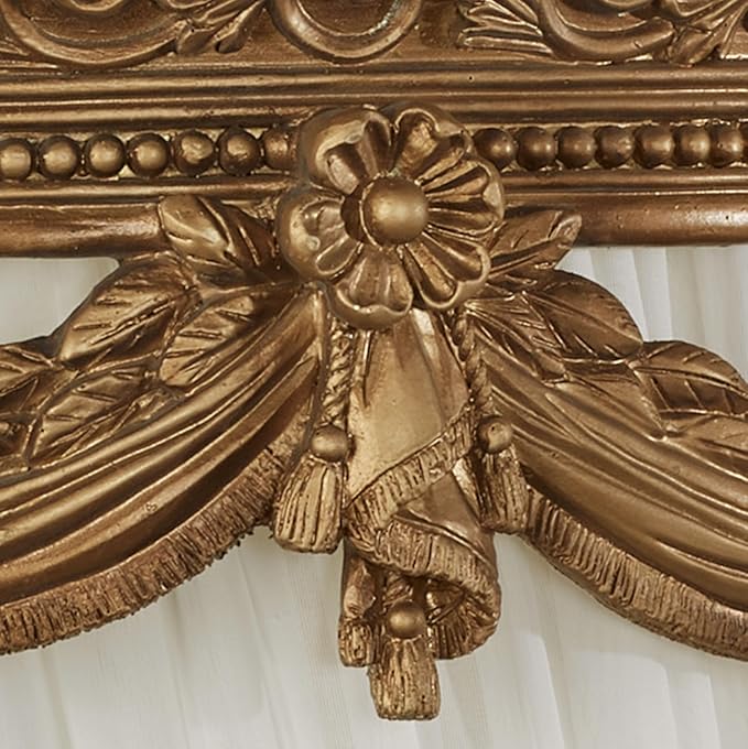 Touch of Class Aged Gold Swag and Bow Wall Teester Bed Crown | Ornate Canopy | Acanthus Leaves, Scrollwork, Floral, Beaded | Removable Rod for Drapes, Sheers | Elegant Traditional Classical